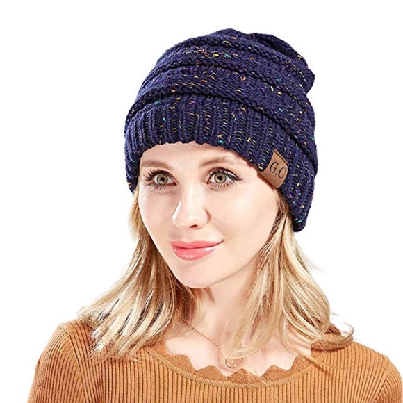 CC Soft Knit Speckled Dark Blue Ponytail Beanie - Picture 2 of 5